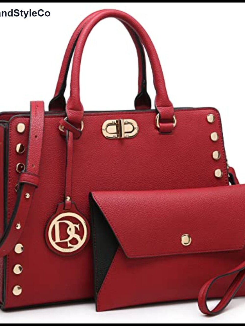 Vegan Leather Satchel Handbag & Clutch 2pc Set Work Tote